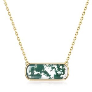 Atmospheric light luxury natural green moss stone necklace S925 silver with watercress agate long plaque collarbone chain female