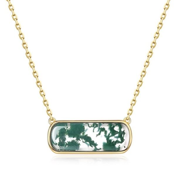 Atmospheric light luxury natural green moss stone necklace S925 silver with watercress agate long plaque collarbone chain female