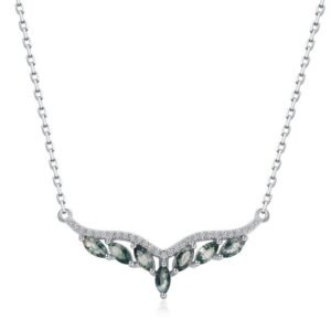 Angel wings natural green moss necklace women S925 silver watercress agate wings collarbone chain fashion