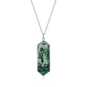Atmospheric natural green moss stone collarbone chain women S925 silver with watercress agate necklace simple