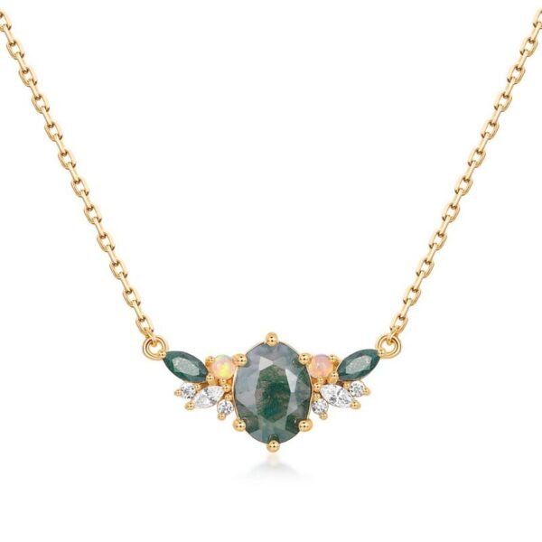 Light luxury natural watercress agate necklace women S925 silver with green moss stone collarbone chain with hundred
