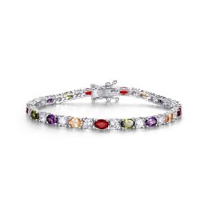 Rainbow zirconia bracelet S925 sterling silver claw set egg-shaped colorful treasure hand jewelry retro simple fashion