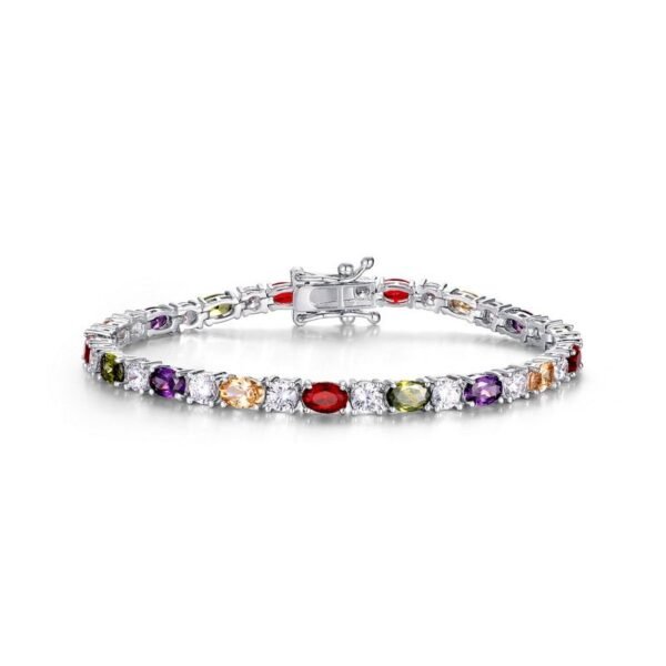 Rainbow zirconia bracelet S925 sterling silver claw set egg-shaped colorful treasure hand jewelry retro simple fashion