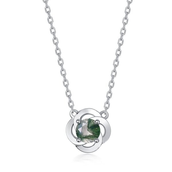 Flowers natural watercress agate necklace S925 silver green moss stone collarbone chain simple fashion hundred matching