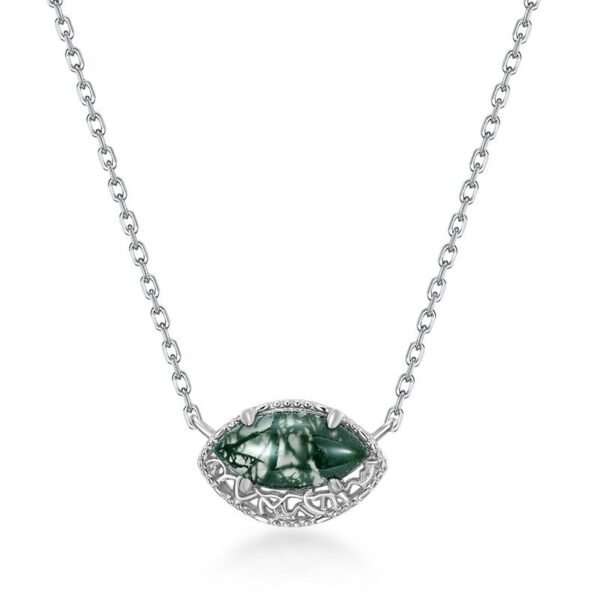 Section unique personalized green moss stone necklace women S925 silver natural watercress agate collarbone chain simple