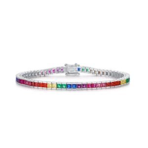 Rainbow zirconia bracelet women S925 silver colorful treasure full of gemstone box bracelet light luxury simple