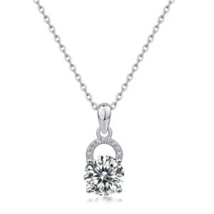 S925 silver moissan diamond pendant simple four claws with diamond pendant round diamond collarbone chain wedding gift