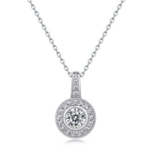 Brilliant moissanite pendant S925 silver package with round colored diamonds lockbone chain wind light luxury fashion