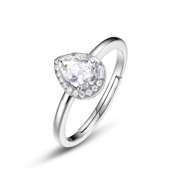 Summer new S925 silver moissanite ring white zirconium surrounded by set pear-shaped finger ring women's fashion simple