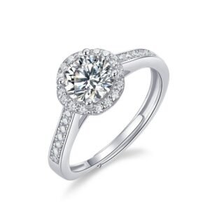 S925 Women's Moissanite Ring Heart Flower Round Set Ring Trendy Live Mouth