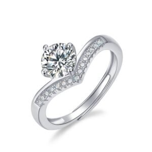 Classic temperament S925 silver moissanite open ring one carat proposal princess crown finger ring