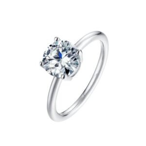 Classic four claws with D color moissanite ring in S925 silver with sparkling colored gemstones couple proposal ring