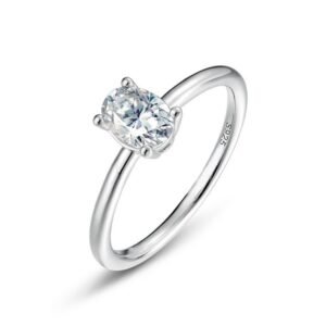 Classic egg-shaped moissanite ring female S925 sterling silver inlaid colorful treasure proposal ring simple