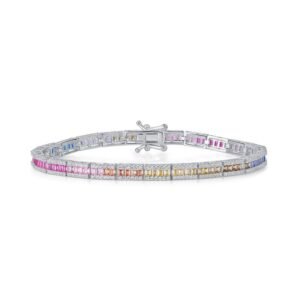 Light luxury single row radiant color zirconium bracelet women S925 silver with seven colors rainbow color treasure hand jewelry wind
