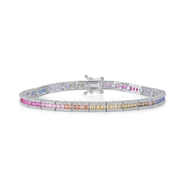 Light luxury single row radiant color zirconium bracelet women S925 silver with seven colors rainbow color treasure hand jewelry wind