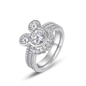 New cute bear moissanite combination ring female S925 silver full inlaid colorful treasure moissan finger ring stacking models