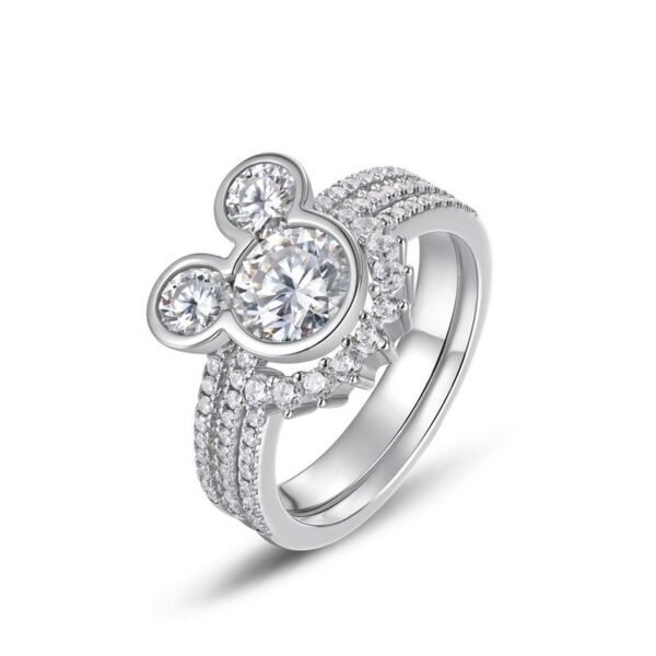 New cute bear moissanite combination ring female S925 silver full inlaid colorful treasure moissan finger ring stacking models