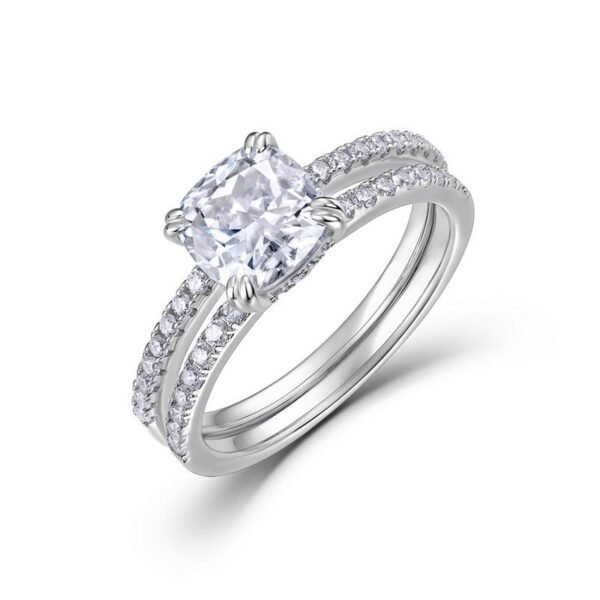 Brilliant fat square moissanite combination ring S925 silver light luxury wedding proposal engagement couple diamond ring pair ring female