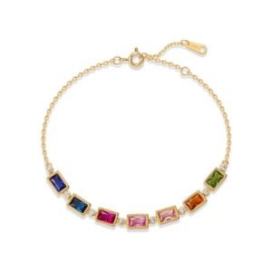 Light luxury fashion rainbow zirconium bracelet S925 silver gold-plated inlaid multi-color treasure bracelet holiday gift
