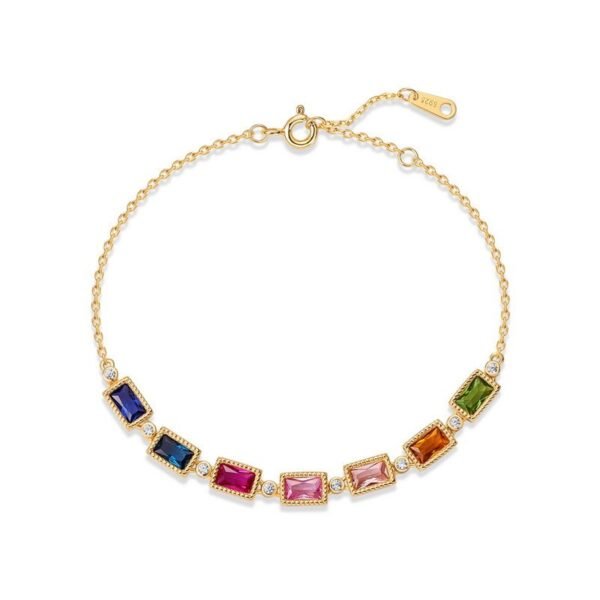 Light luxury fashion rainbow zirconium bracelet S925 silver gold-plated inlaid multi-color treasure bracelet holiday gift