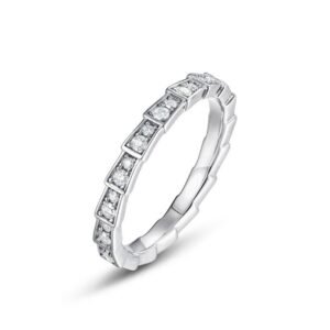 Bamboo single row moissanite ring S925 sterling silver inlaid colorful treasure couple ring simple light luxury