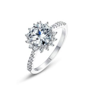 Hot pick sunflower radiant moissanite ring S925 silver inlaid D color moissan couple engagement ring fashion