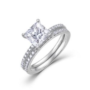 Brilliant princess square moissanite ring S925 silver inlaid sparkling moissan combination ring European and American style simple