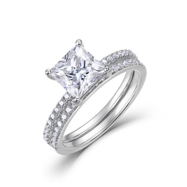 Brilliant princess square moissanite ring S925 silver inlaid sparkling moissan combination ring European and American style simple