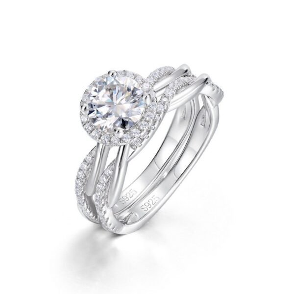 Brilliant moissanite twist stacking ring S925 silver inlaid sparkling colorful treasure finger ring Europe and the United States fashion