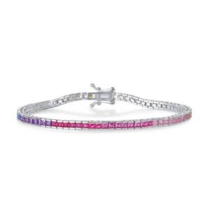 Wind hip-hop colored zirconia bracelet S925 silver with rainbow colored treasure square tennis chain simple light luxury trend