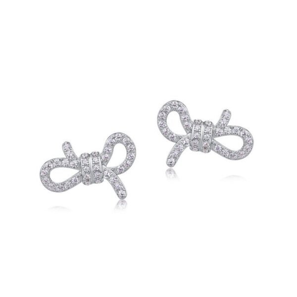 Full diamond bow earrings female S925 silver with radiant color zirconium earrings fashion light luxury hundred