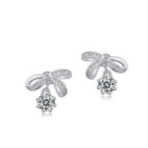 Bow tie moissanite diamond earrings female S925 silver inlaid radiant colorful treasure earrings light luxury fashion
