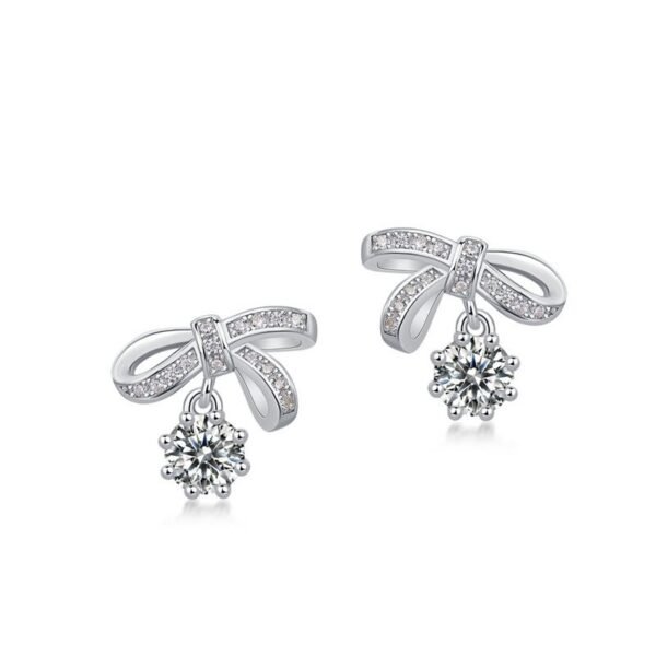 Bow tie moissanite diamond earrings female S925 silver inlaid radiant colorful treasure earrings light luxury fashion