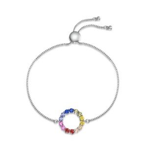 Hot S925 silver rainbow circle colorful treasure bracelet colorful zirconia adjustable hand jewelry light luxury simple
