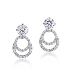 Live S925 silver moissanite earrings female double circle geometric earrings fashion wind show face thin