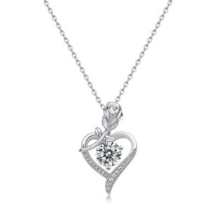 Rose on the heart moissan pendant S925 sterling silver necklace pendant female light luxury niche love heart Valentine's Day gift to your girlfriend