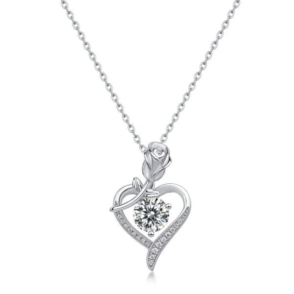 Rose on the heart moissan pendant S925 sterling silver necklace pendant female light luxury niche love heart Valentine's Day gift to your girlfriend
