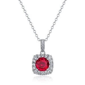 Classic fat square shape full diamonds collarbone chain S925 sterling silver with cultivated ruby necklace fashion ins
