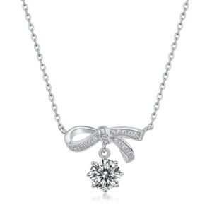 Bow necklace S925 silver radiant moissanite full of diamonds lockchain female light luxury spiritual hundred