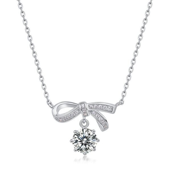 Bow necklace S925 silver radiant moissanite full of diamonds lockchain female light luxury spiritual hundred