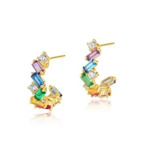 Fresh summer rainbow zirconia earrings female S925 silver plated 10k gold colored zirconia earrings light luxury simple