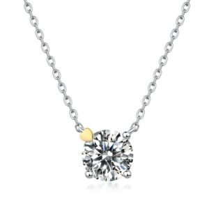Gold-plated heart moissanite necklace S925 silver inlaid with sparkling colored gemstone collarbone chain light luxury fashion