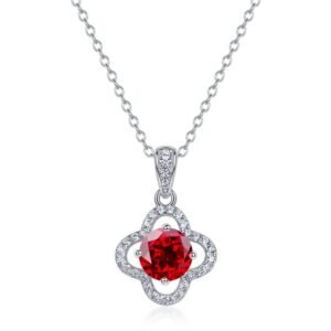 Best-selling four-leaf clover full set colorful treasure necklace S925 sterling silver with cultivated ruby collarbone pendant fashion