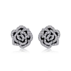 S925 silver needle rose micro-set zirconia earrings full diamond camellia earrings light luxury fashion customized