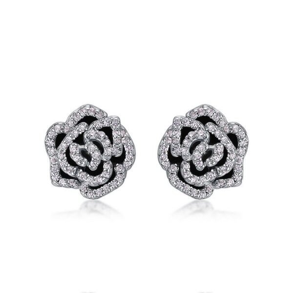 S925 silver needle rose micro-set zirconia earrings full diamond camellia earrings light luxury fashion customized