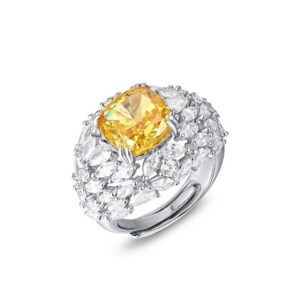 Global new S925 silver ring zircon round set ice flower cut high carbon diamond finger ring fashion luxury style