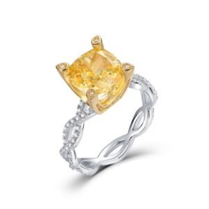 S925 silver square sugar colored treasure ring goose yellow ice flower cut high carbon diamond finger ring burst flash attract wealth temperament 100