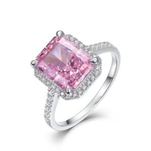 S925 silver women's ring burst flash square pink ice flower cut high carbon diamond models fashion personality