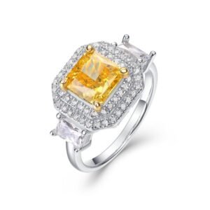 S925 silver loose mouth open ring women set ice flower cut high carbon diamond yellow diamond exquisite fashion finger ring