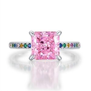 S925 Silver High Carbon Diamond Ring Women's 8A Zirconium Square Ice Flower Cut Colorful Jewelry Ring Live Explosion